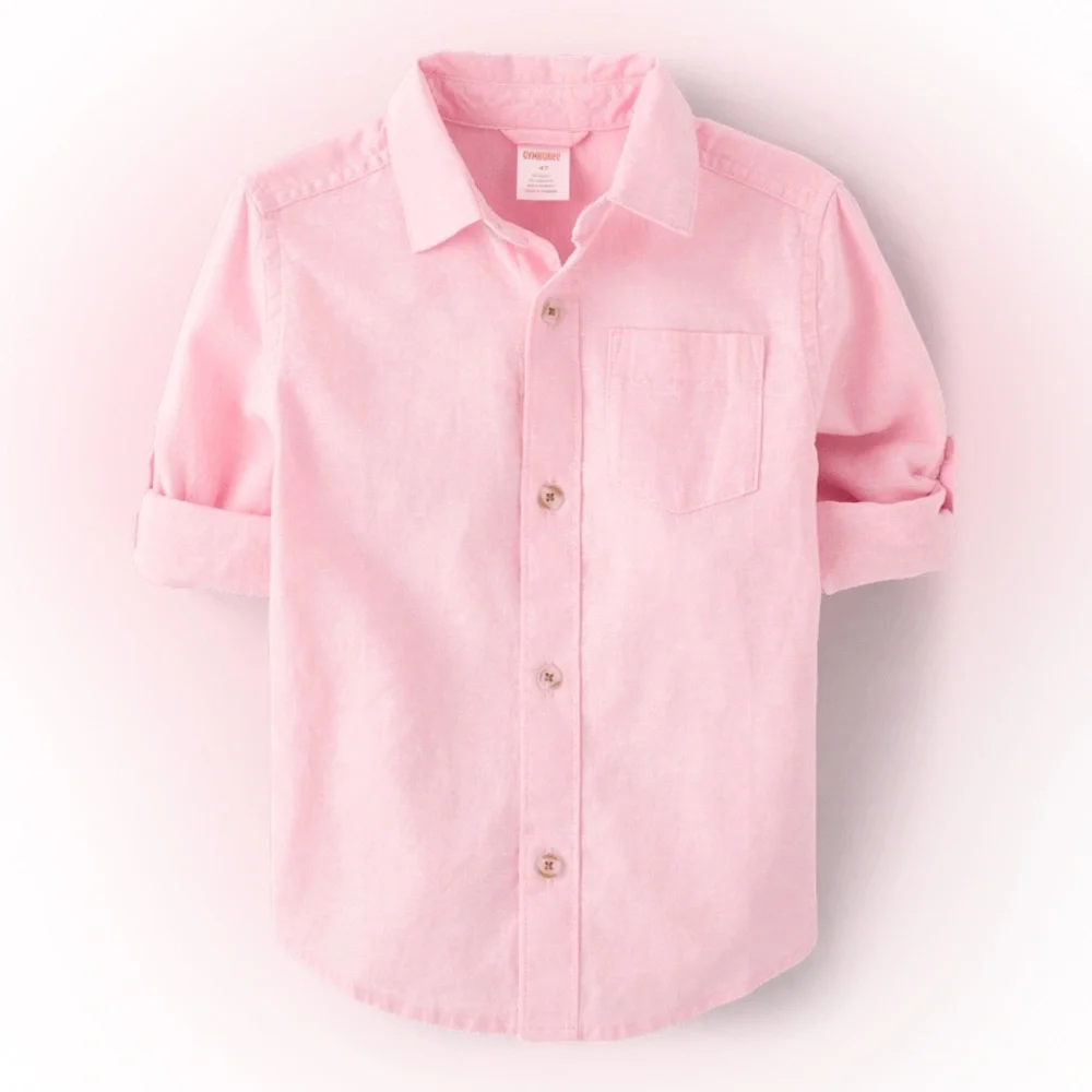 Gymboree pink linen blend button down shirt sz 6